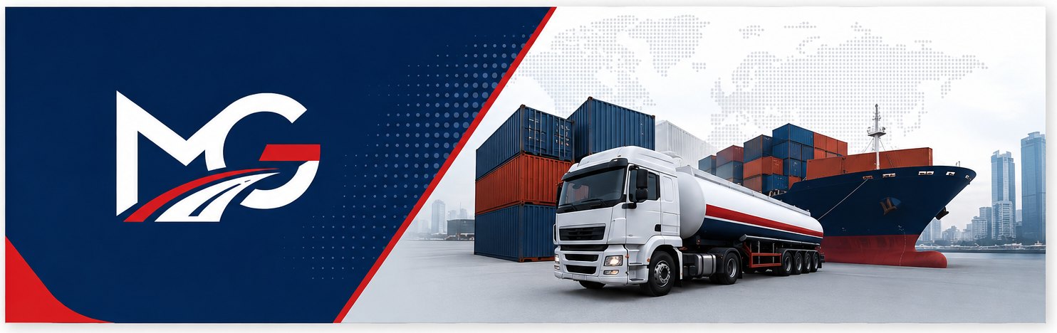 Mobers Global Limited — tanker truck, shipping containers and a cargo vessel at port